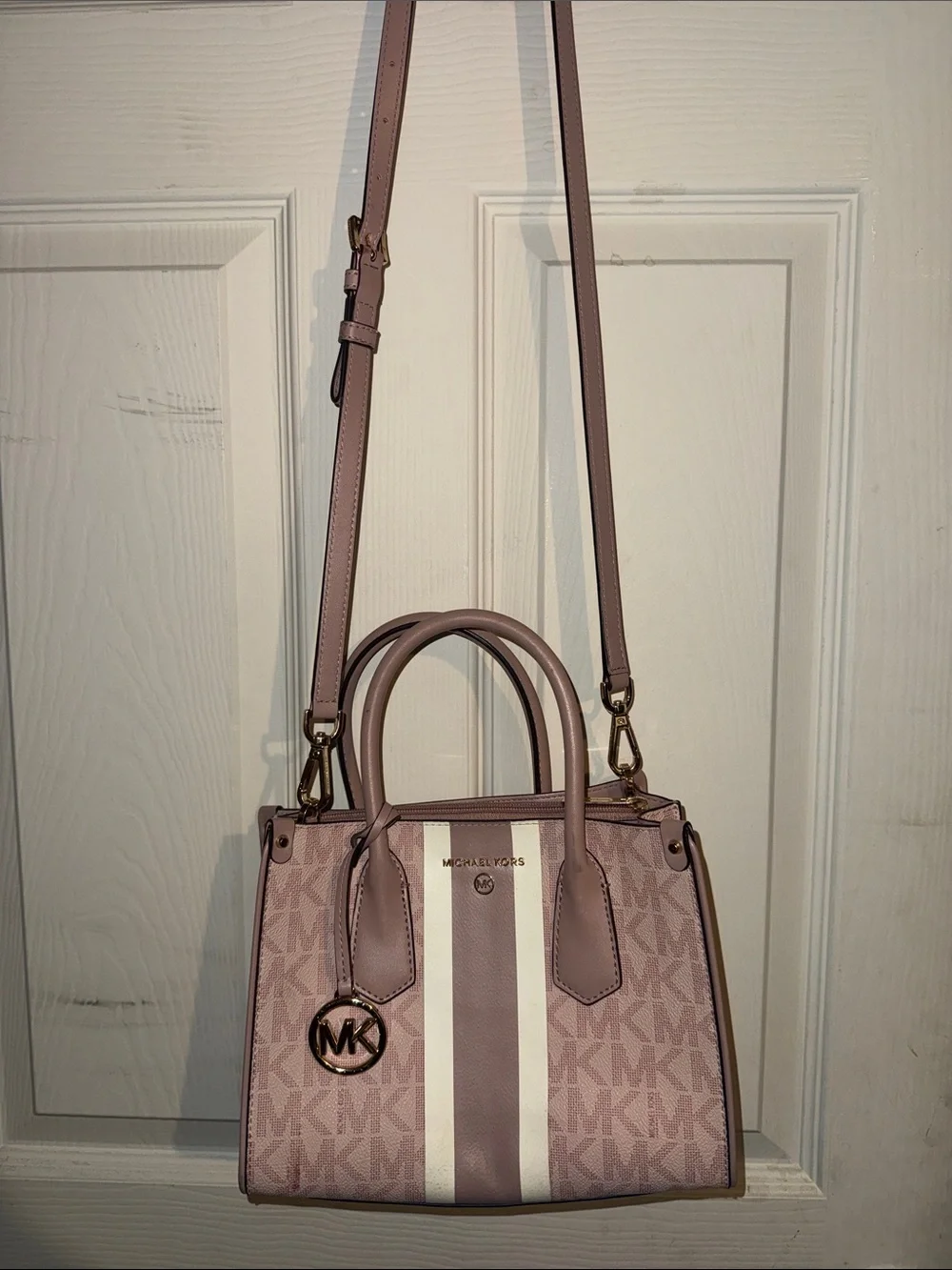 Michael Kors Blush Pink Signature Stripe Satchel